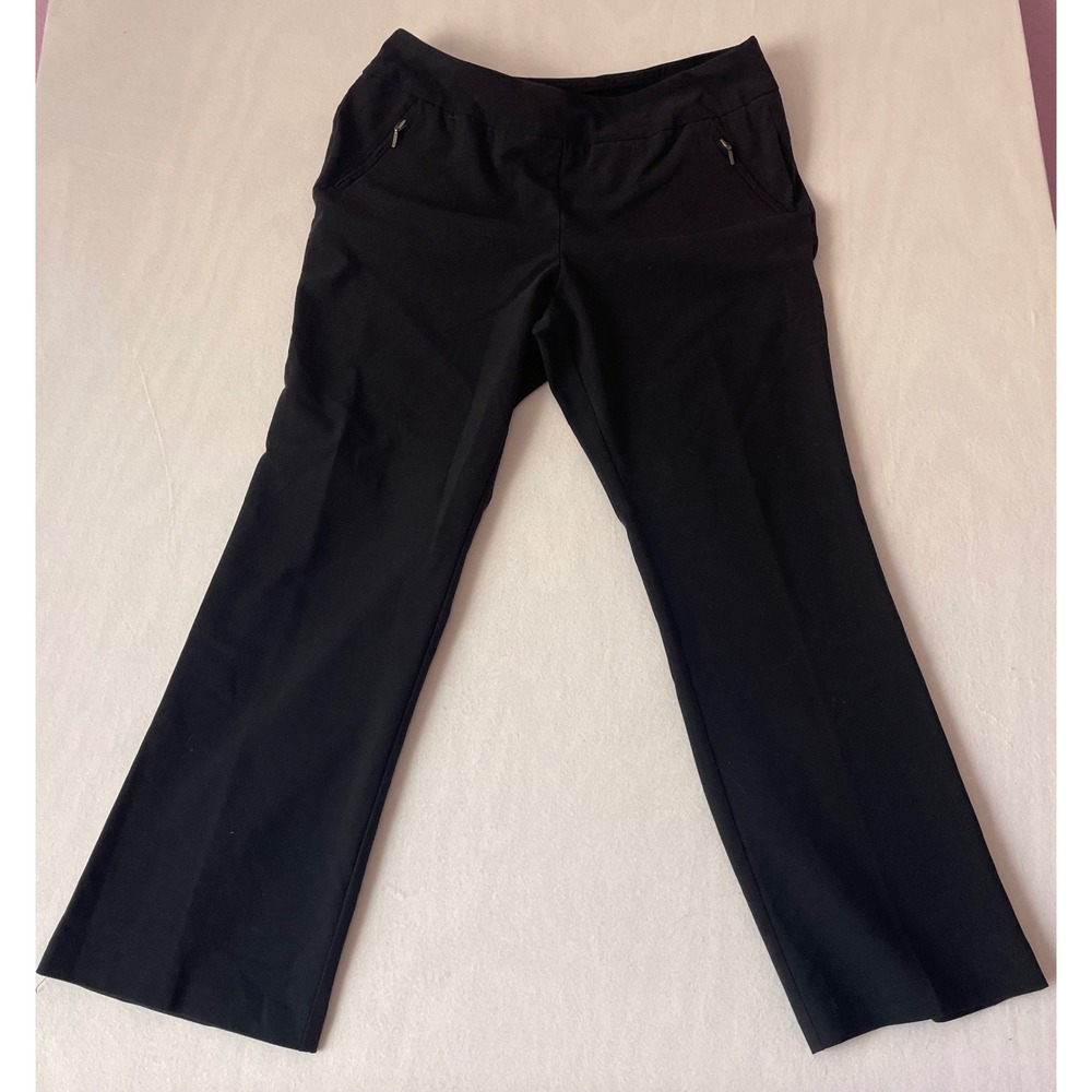 Kim Rogers Black Pull On Dress Pants Straight Leg Zipper Pockets Trousers Sz 16